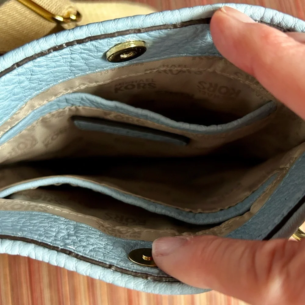 Michael Kors Fulton Crossbody Bag Pale Blue Pebbled Leather w/Gold MK Hardware